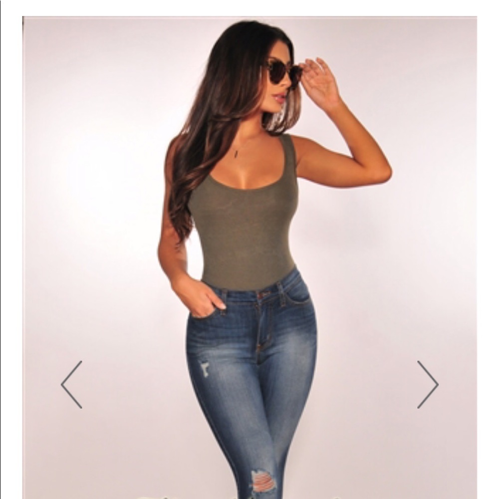 Olive Ribbed Tank Bodysuit